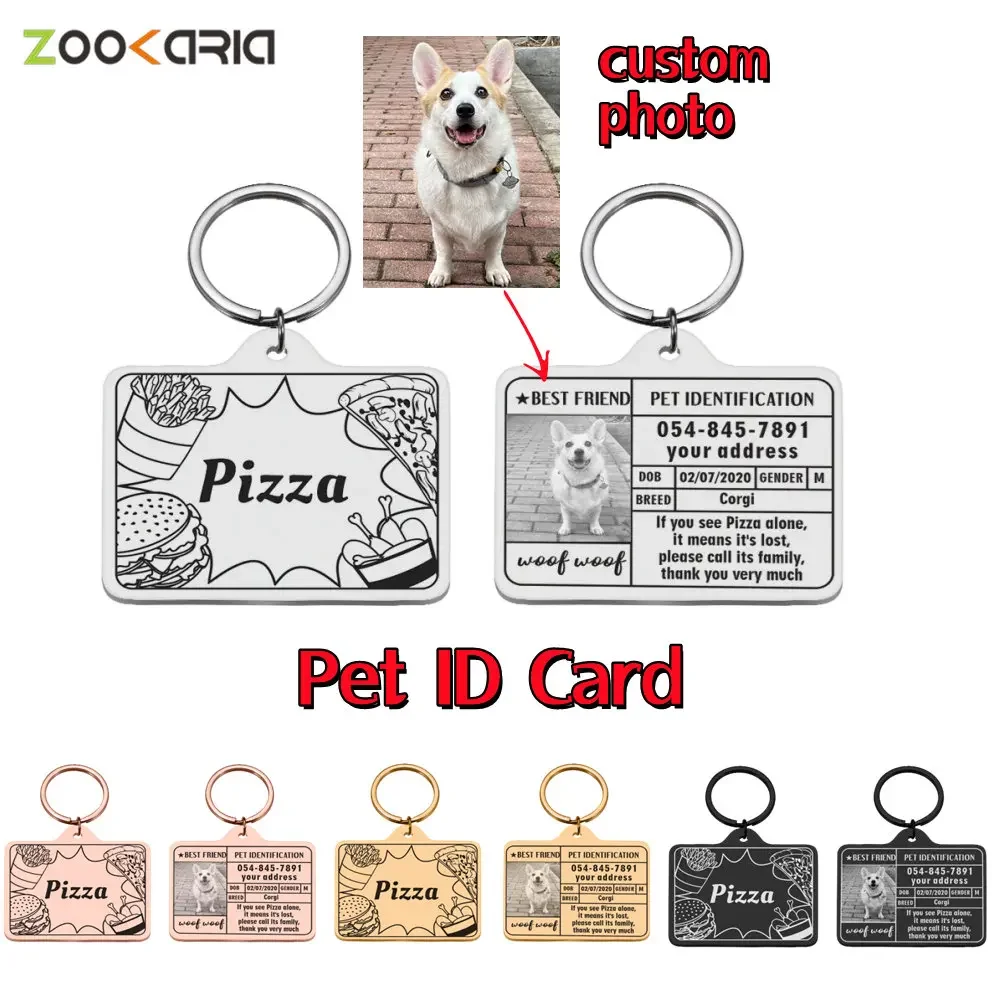 Free Engraving Pet ID Card Personalized Dog Cat Identity Tag Stainless Steel Custom Name Photo Collar for Dog Cat Accessories