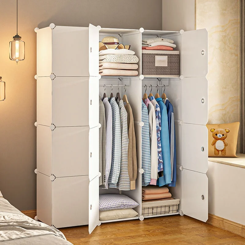 Simple Wardrobe Clothes Folding Cabinets Dressers Cube Storage Locker Plastic Collapsible Dustproof Home Bedroom Furniture