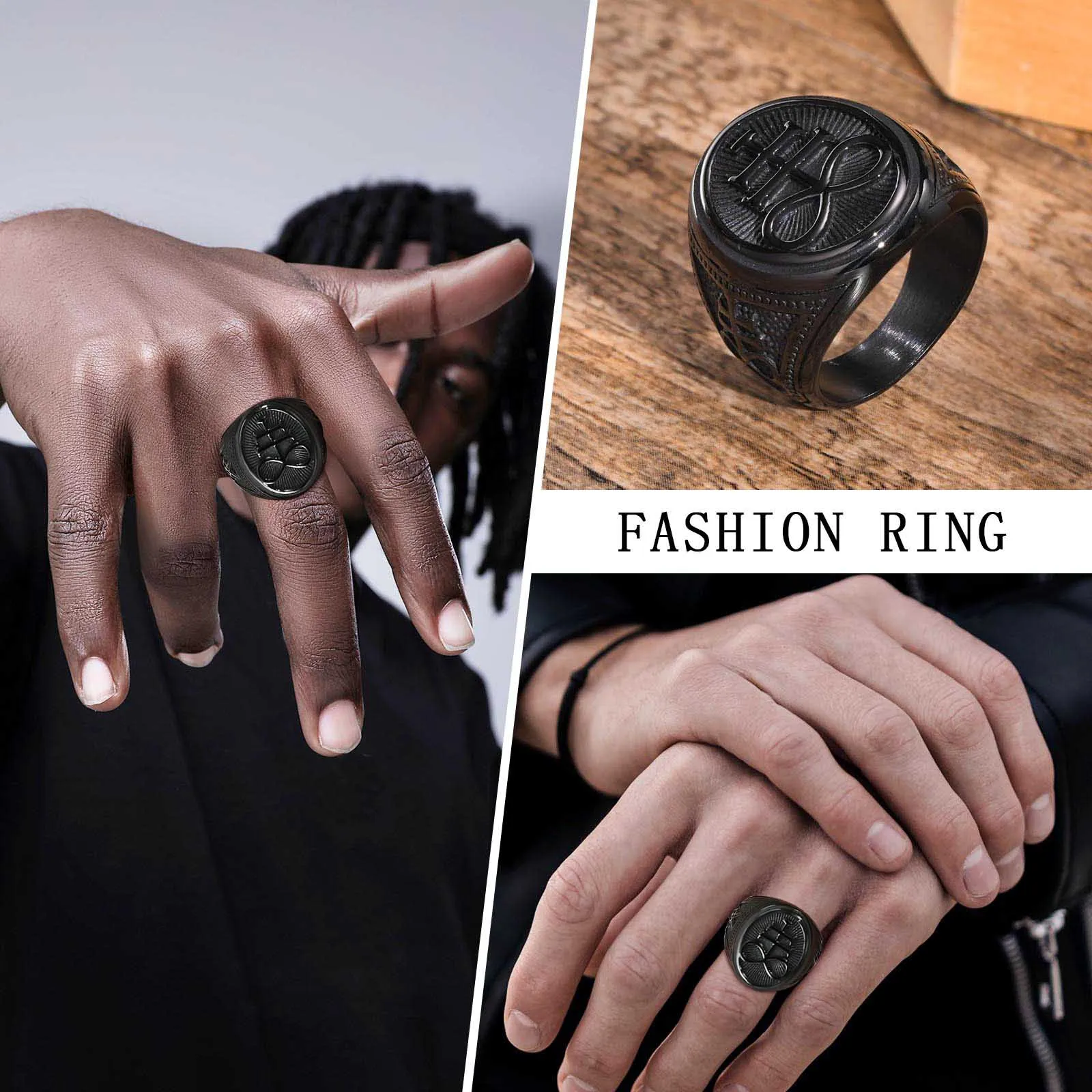 Vnox Sigil of Lucifer Rings Men Boys Talisman Amulet Gift Jewelry,Black Stainless Steel Satan Demon Devil Symbol Signet Ring