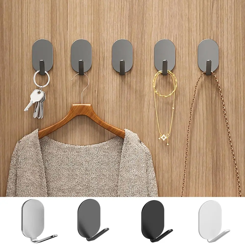 

5Pcs No-punch Carbon Steel Hooks Kitchen Bathroom Door Back Wall Hanging No Mark Clothes Rack Sticky Home Storage Accessories