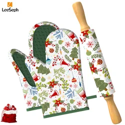 Zestaw do pieczenia Leeseph Christmas Baking Set, 2- świąteczne rękawice kuchenne i świąteczny wałek do ciastek, idealny do robienia świątecznych ciastek, świątecznych wypieków