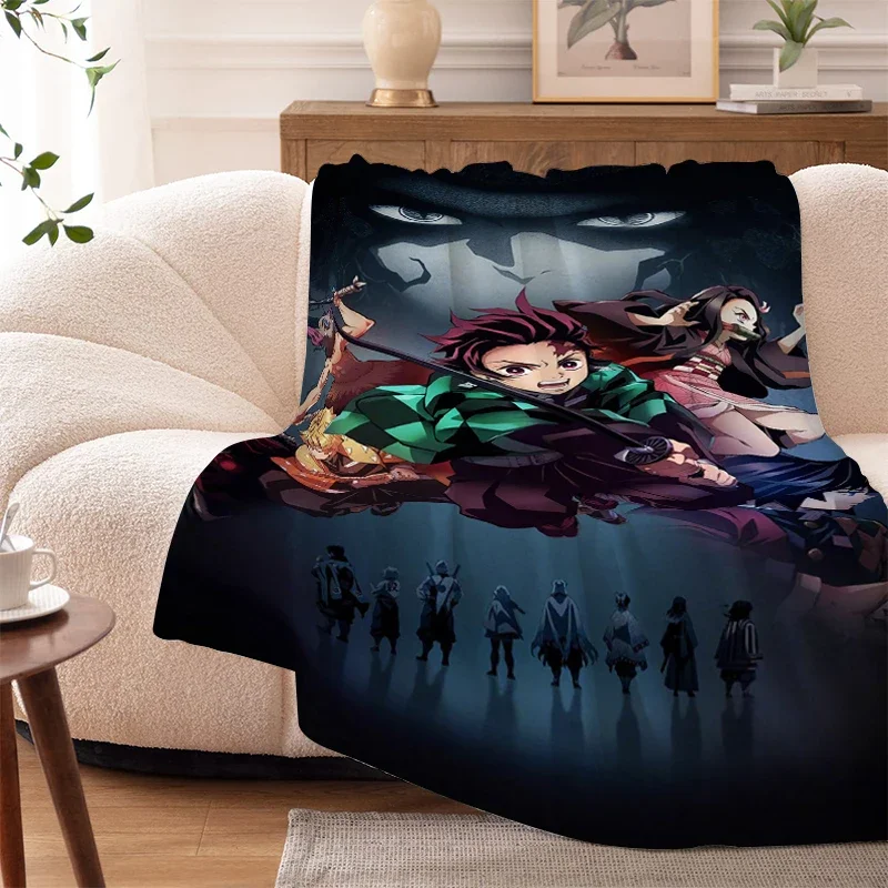 Sofa Blankets for Winter Anime D-Demons Slayer Warm Knee Bed Fleece Camping Fluffy Soft Blankets Microfiber Bedding King Size