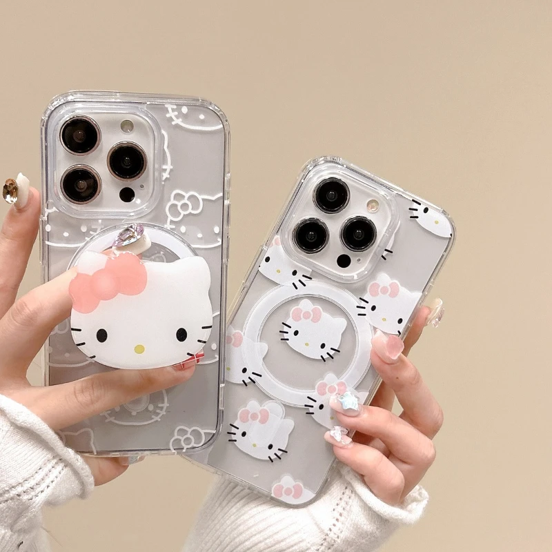 

Sanrio Hello Kitty Phone Case For iPhone 15 14 13 11 12 Pro Max Plus XR XS MAX Y2K Anti Fall Magsafe Magnetic Transparent Case