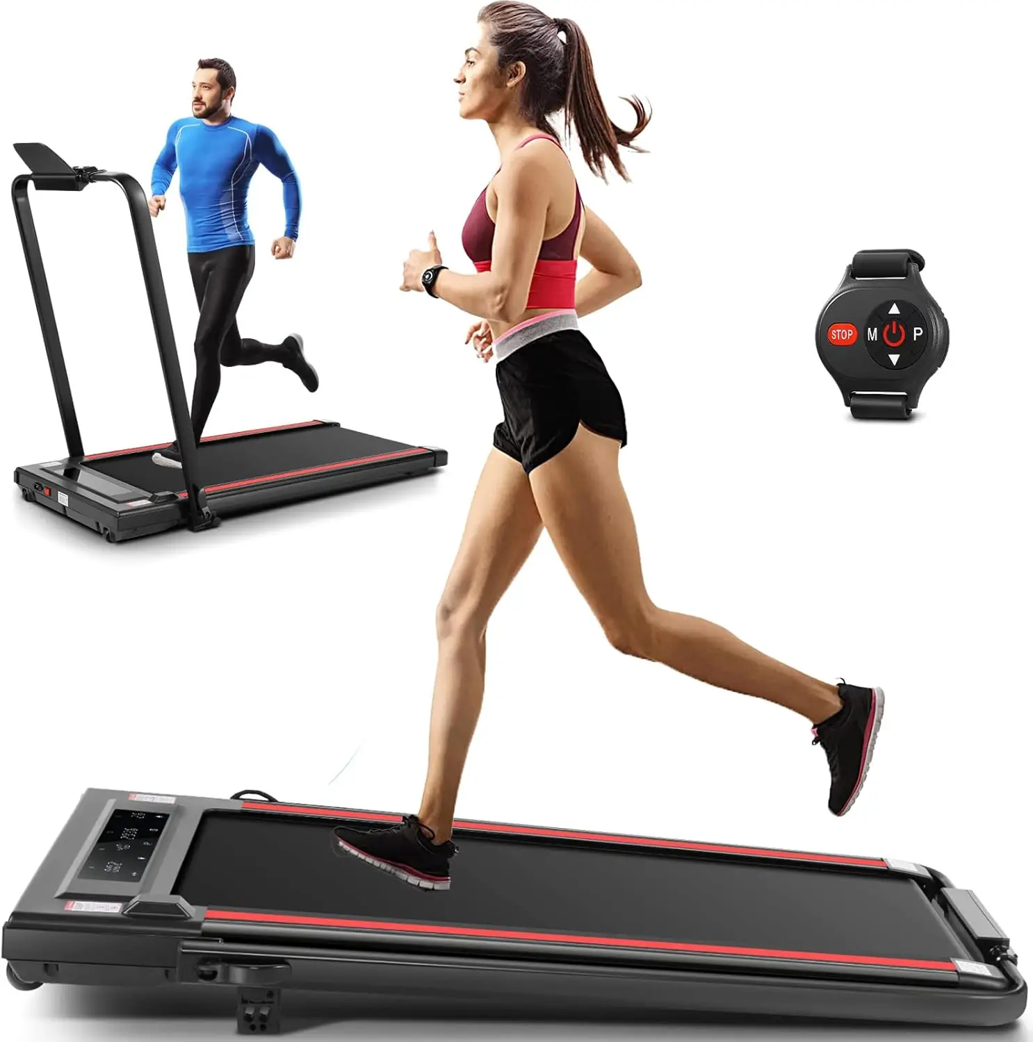 

Treadmill with Incline - Folding Under Desk/Max 300 lb Capacity Walking Pad - Compact Electric Treadmill for Home/Gym/Office wit