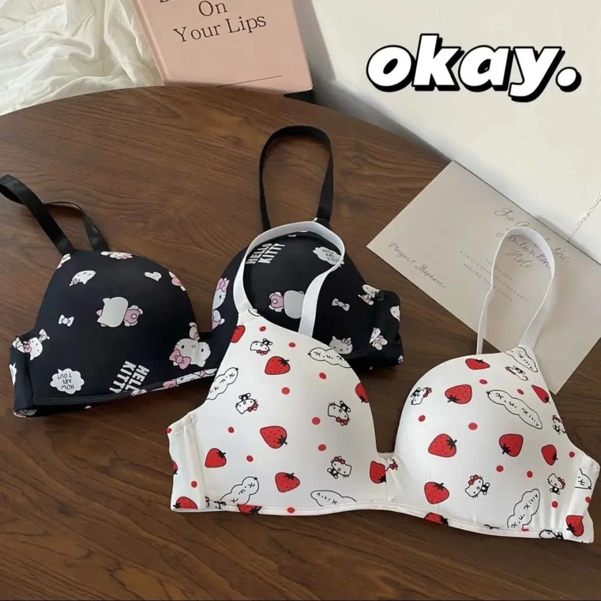 Kawaii Hello Kitty Girly Heart Undergarments Anime Sanrio Cute Ktcat Sweet Cartoon Comforts Bra Set Girls Clothes