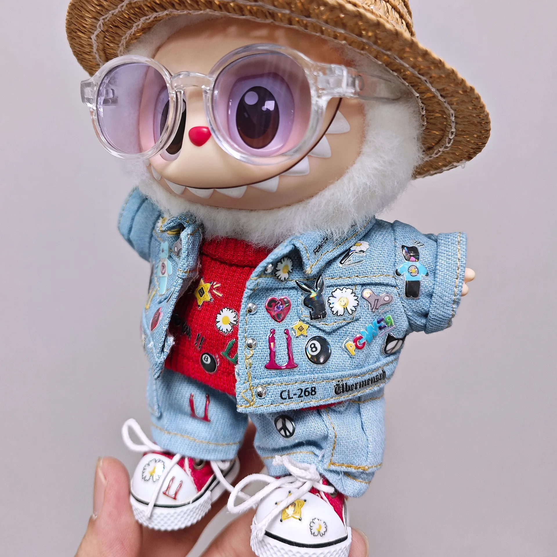 ل Labubu جديد G-Dragon ZOA Labubu ، بدلة الدنيم ، 1-3 جيل 17 سنتيمتر ملابس دمى الفينيل (الدمى غير متضمنة)