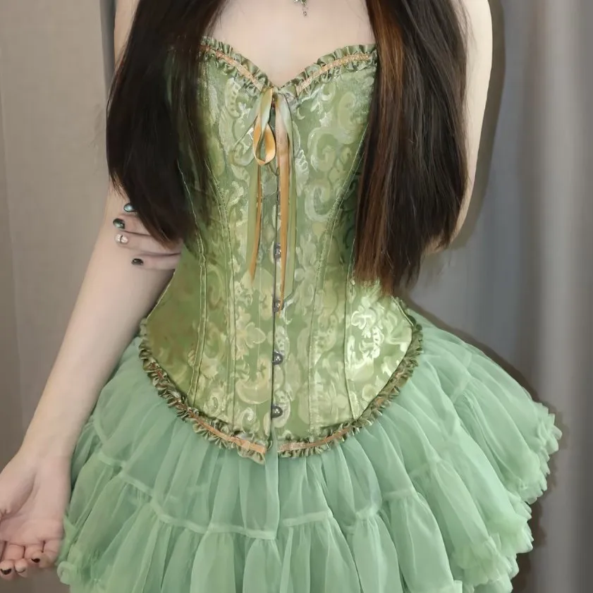 Underbust Corset Sexy Gothic Jacquard Corset Top Ruffle Neck Front Steel Busk Boned Women Vintage Halloween Cosplay Costume