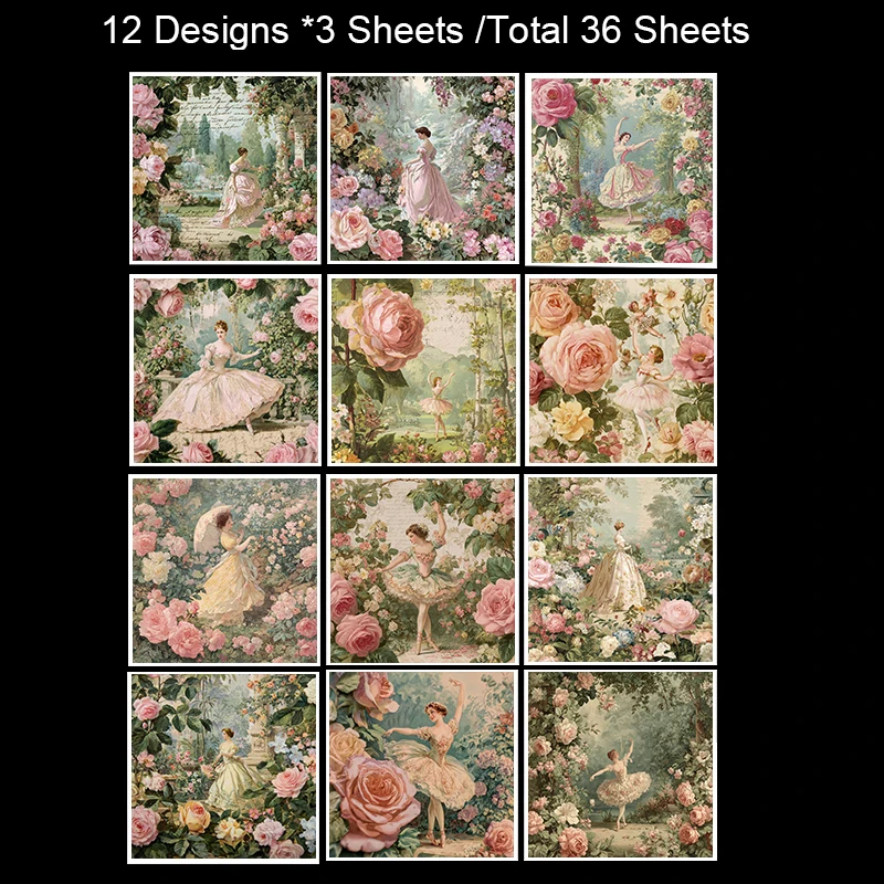 6"x6" Origami & Scrapbooking Paper Pack (36 Sheets): Floral/Geometric Prints for Journal, Card DIY & Crafts.