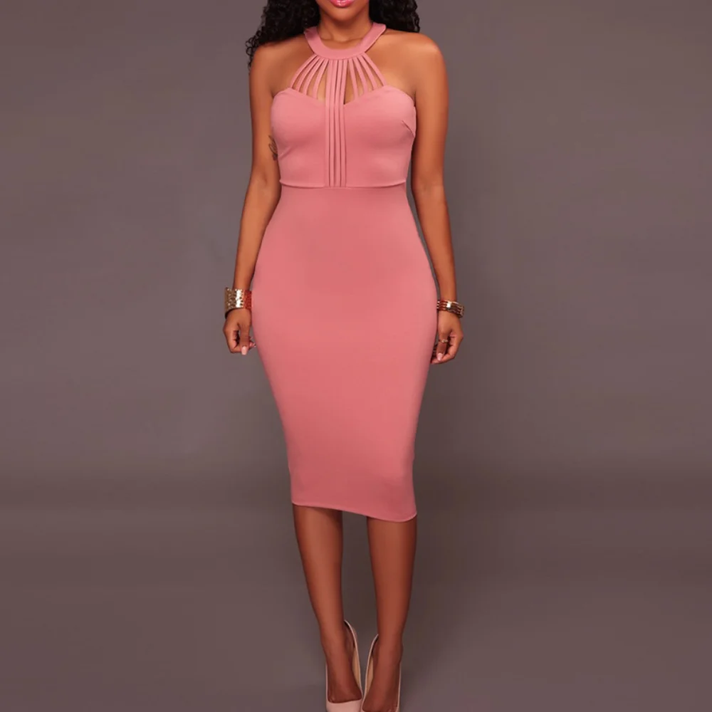 Pink Dresses for Women Zipper Office Lady Robe Slim Sleeveless Gown Red Wedding Party Dress Up Streetwear Female Clothing