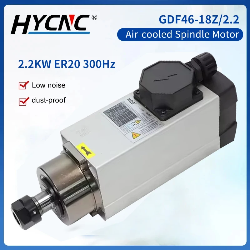 2.2KW CNC Spindle Motor 18000RPM 220V/380V Air Cooled Square Milling Spindle for CNC Router Engraving Machine