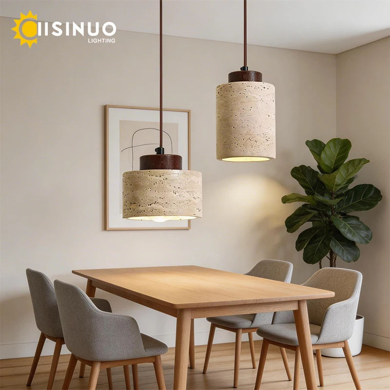 Wabi-Sabai Style Hanging Pendant Yellow Natural Cave Stone Bedside Lighting Fixture Adjustab Cable Chandelier Indoor Home Decora