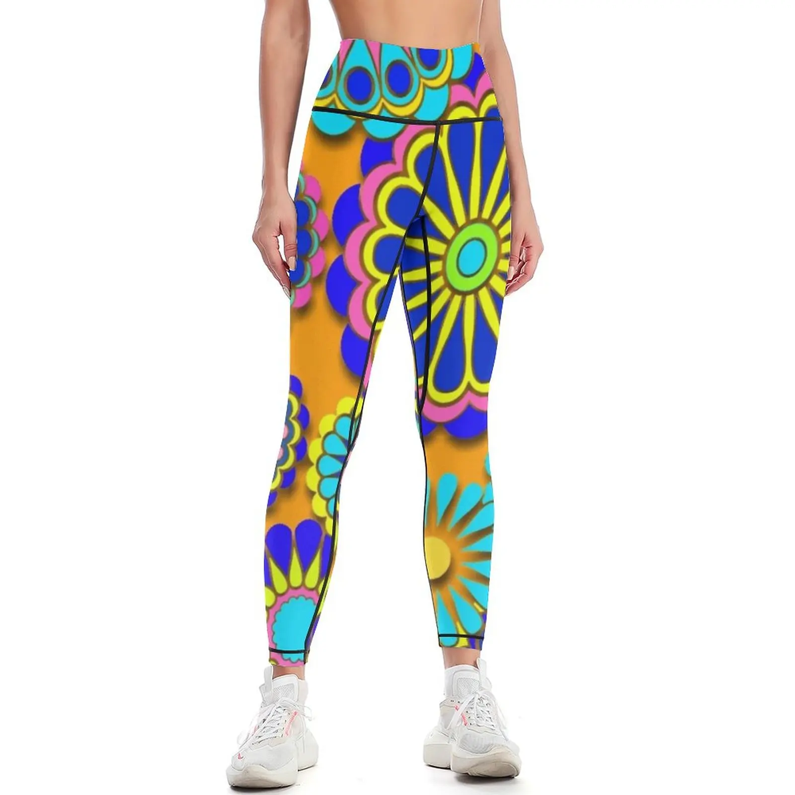 Flower Power Retro Style Hippy Flowers Leggings Golf wear sportswear for gym Womens Leggings