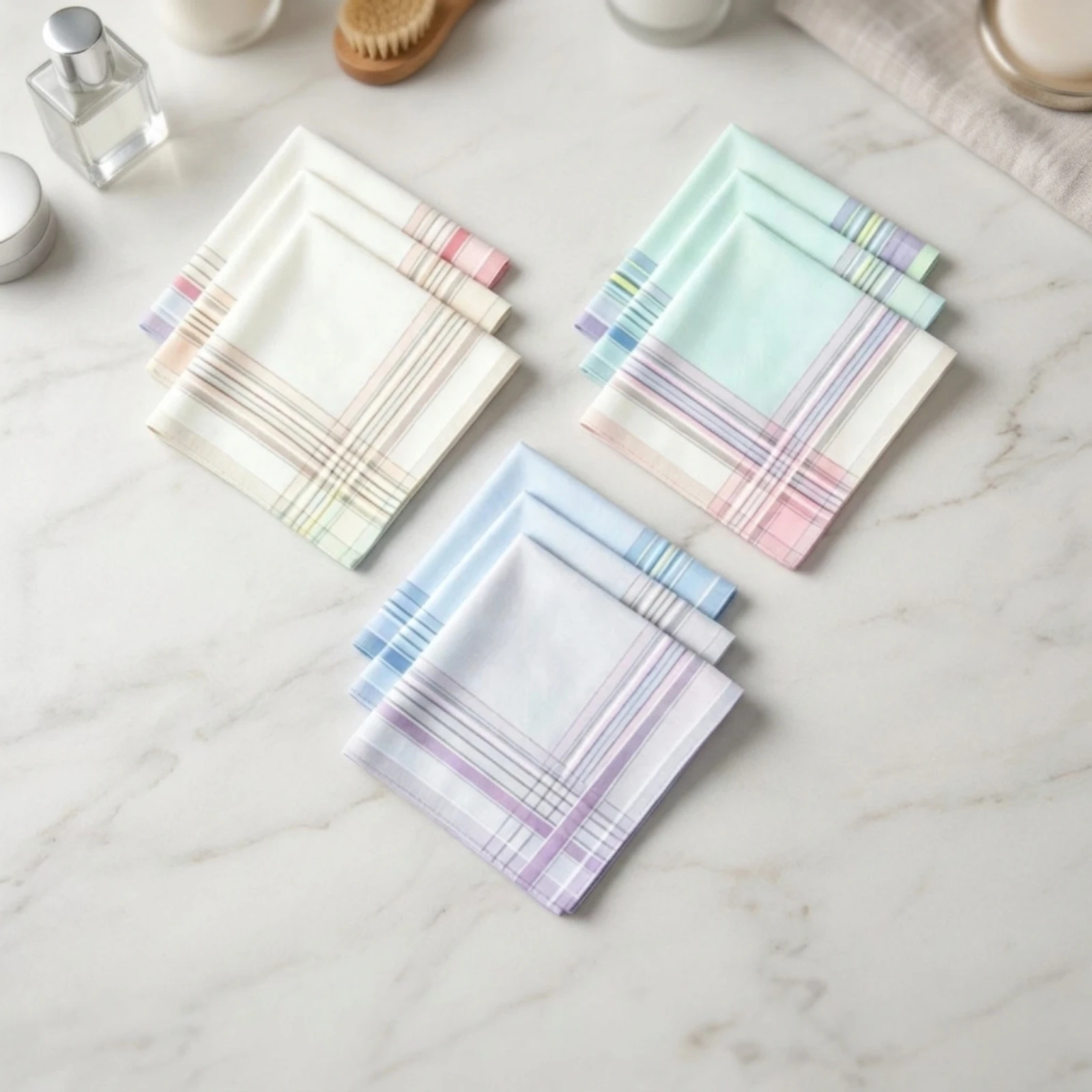 9 Pieces Cotton Handkerchief Striped Handkerchief with Stripe Detailing Handkerchiefs Soft Pocket Square Classic for Travel