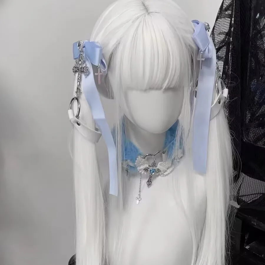 1 쌍 어두운 고딕 나비 헤어핀 펜던트 보우 헤어 클립 여성용 한국 어린 소녀 헤어 클립 로리타 액세서리