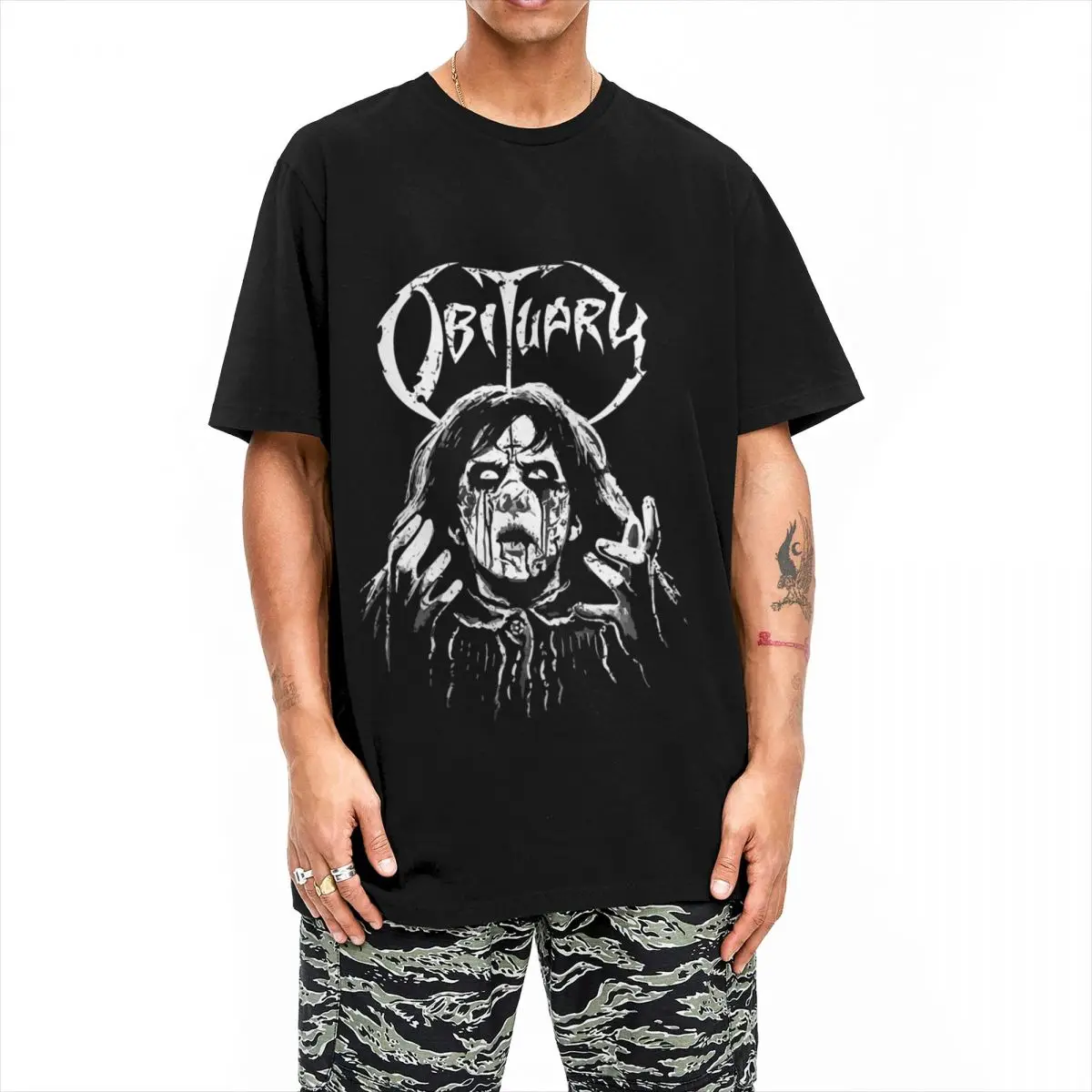 Ullzang Obituary Band Death Metal T-Shirt Unisex Cotton Short Sleeve Heavy Metal O-neck TopsTops