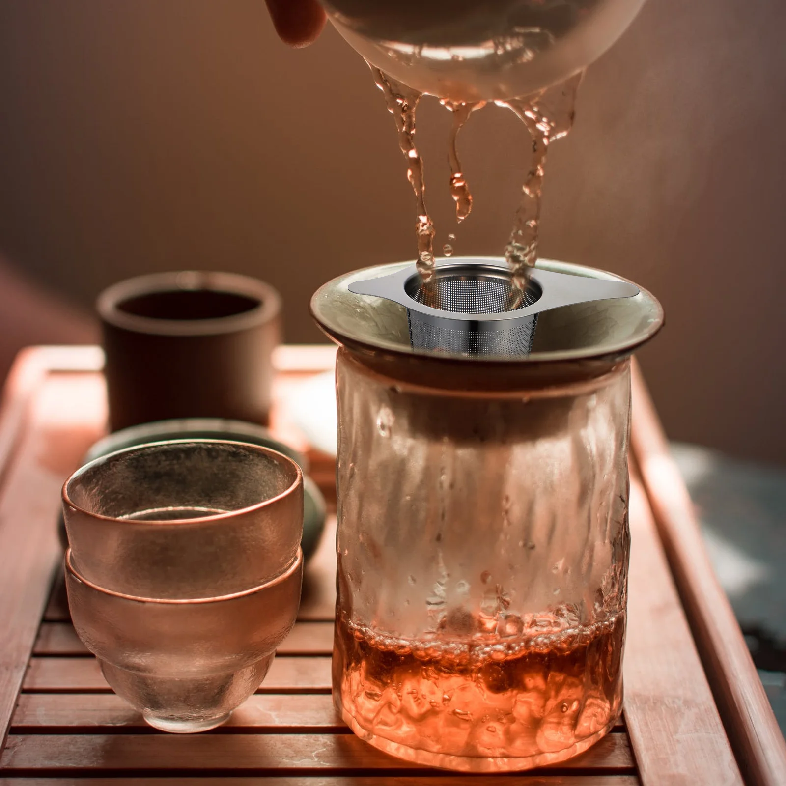 

Stainless Steel Strainer Double Handle Fine Mesh Filter High Temp Resistant Coffee Infuser for Loose Tea Home Office