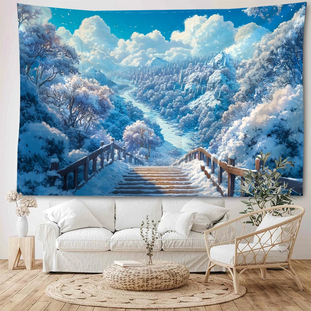 

Very beautiful pine forest with snow background decoration tapestry, winter forest with snow background, home background wall