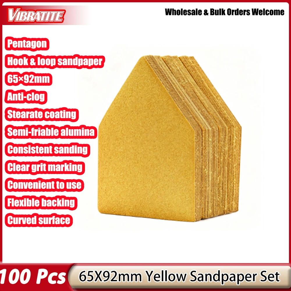 50/100Pcs Pentagonal Hook & Loop Sanding Disc Yellow Aluminum Oxide for Automotive Wood Polishing