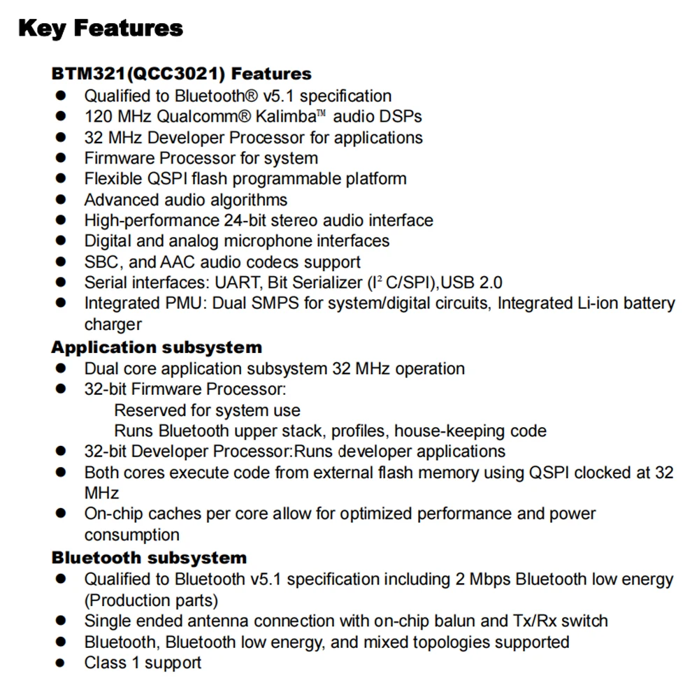 QCC3021 Bluetooth Module I2S IIS SPDIF Output Built-in 32M SPI FLASH SJR-BTM321