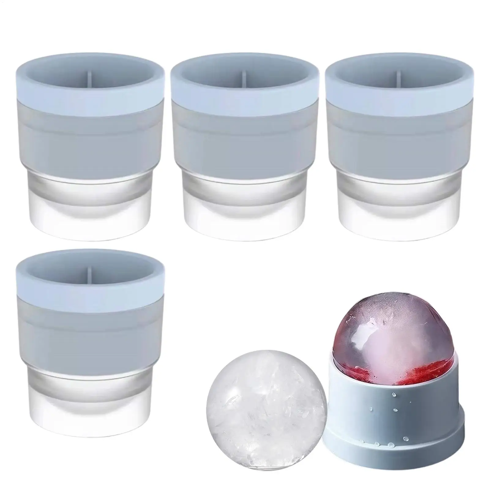 4Pcs Silikon Runde Form Für Wein Trinken Cocktail Grill Hause Wandern Urlaub Ball Cube Mold Wiederverwendbare Kugel Eismaschine