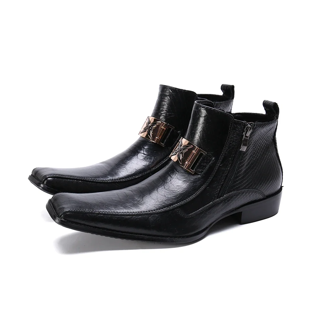 

2023 British Style Square Toe Business Shoes Classic Autumn and Winter Ankle Boots Leisure Male Genuine Leather Dress Boots