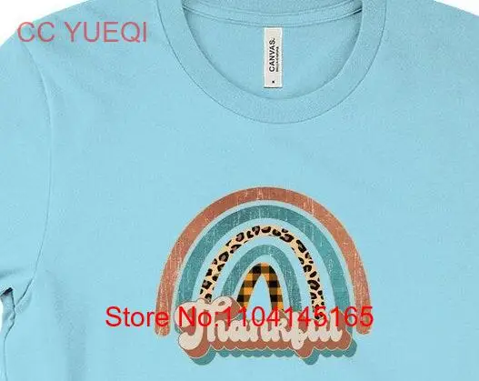 Thankful Autumn Retro Rainbow T Shirt Vintage Font Fall Colors Crew Neck d Sizing Great For Layering