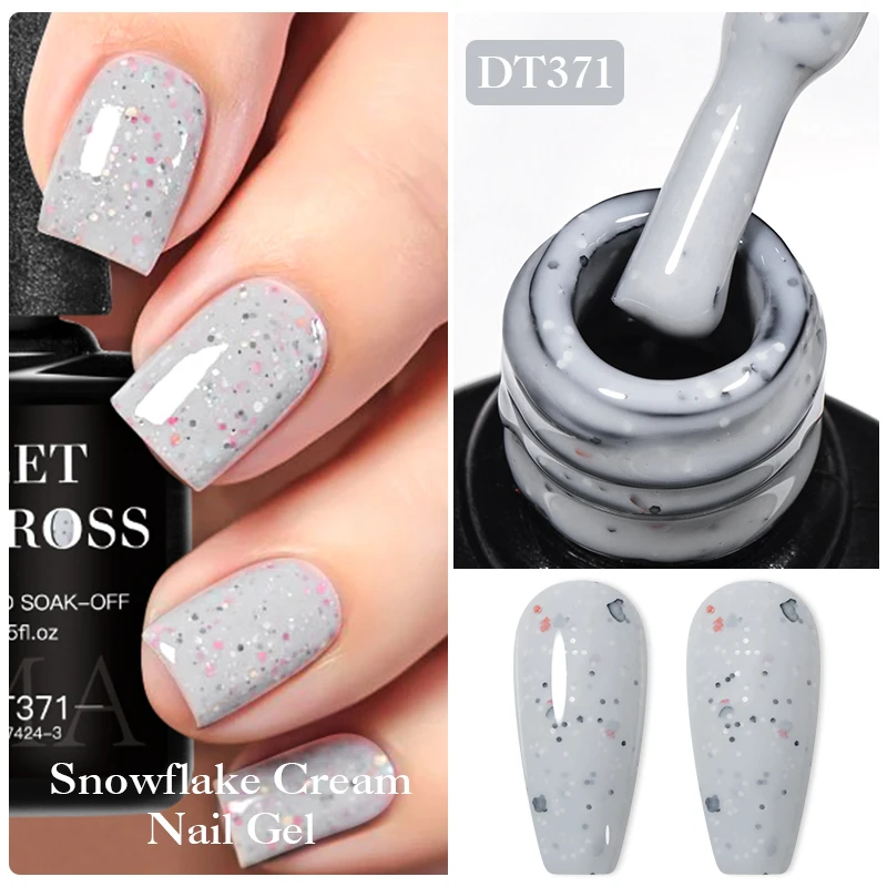 MEET ACROSS 7ML Pink Snowflake Cream Nail Gel Polish Shining Colorful Semi Permanent Soak Off UV Gel Varnishes Glitter Nail Art