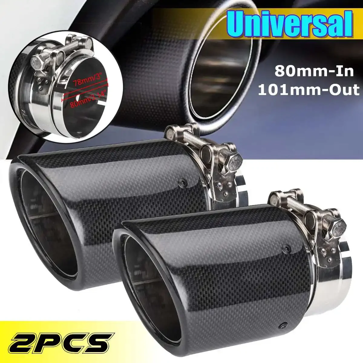 80mm-101mm Car Exhaust Pipe Glossy Carbon Exhaust Muffler Tip Tail Tube Universal For Honda/VW/Toyota/Mazda/Audi/Benz