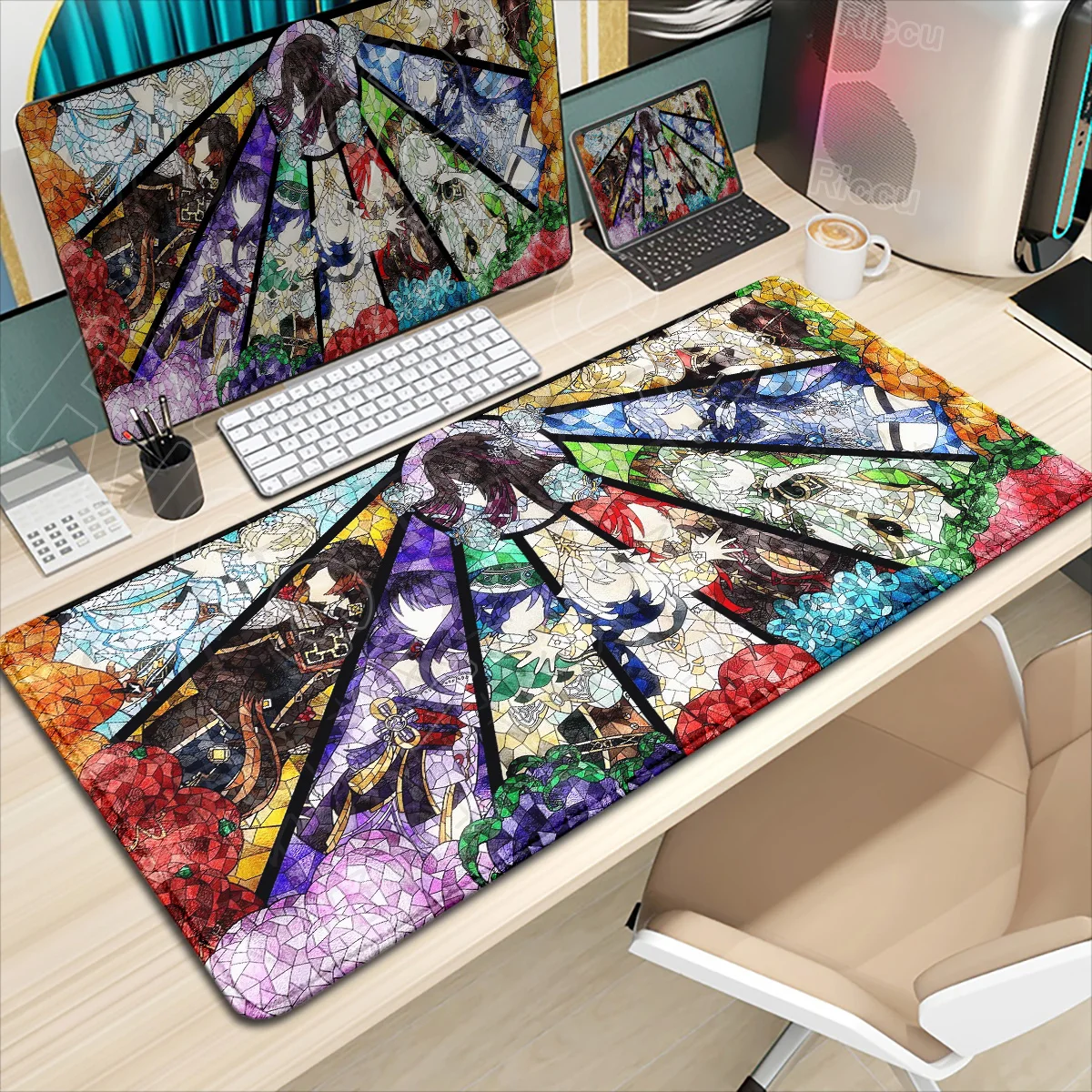 Anime mouse pad grande computador escritório jogo tapetes de mesa genshin impacto xxl borracha antiderrapante teclado de jogos mousepad longo almofada de mesa