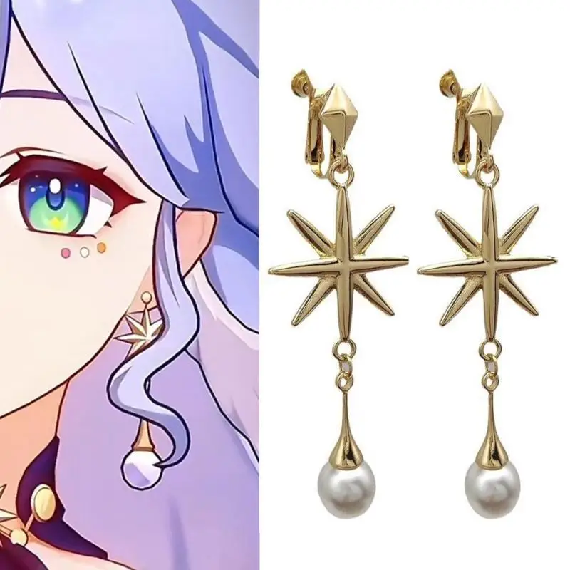 Game Honkai: Star Rail Penocony Cosplay Robin Jewelry Eardrop Pearl Pendant Alloy Ear Clips Stud Earring Dangler Accessories