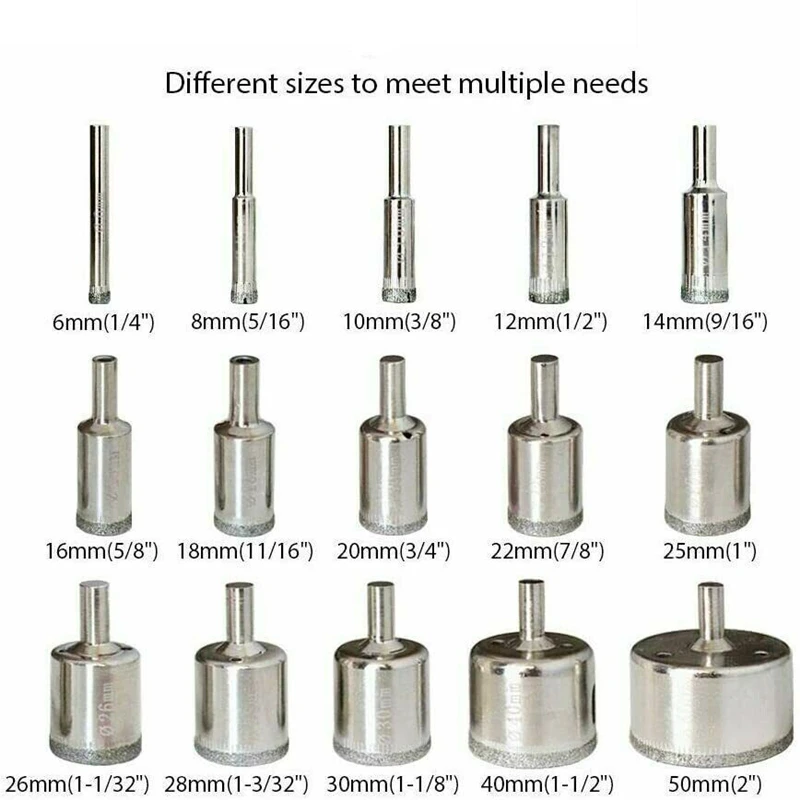 10/15pcs 3-50mm Diamond Coated Hss Drill Bit Set Accessories Tile Marble Glass Ceramic Hole Saw Drilling Bits For Power Tools