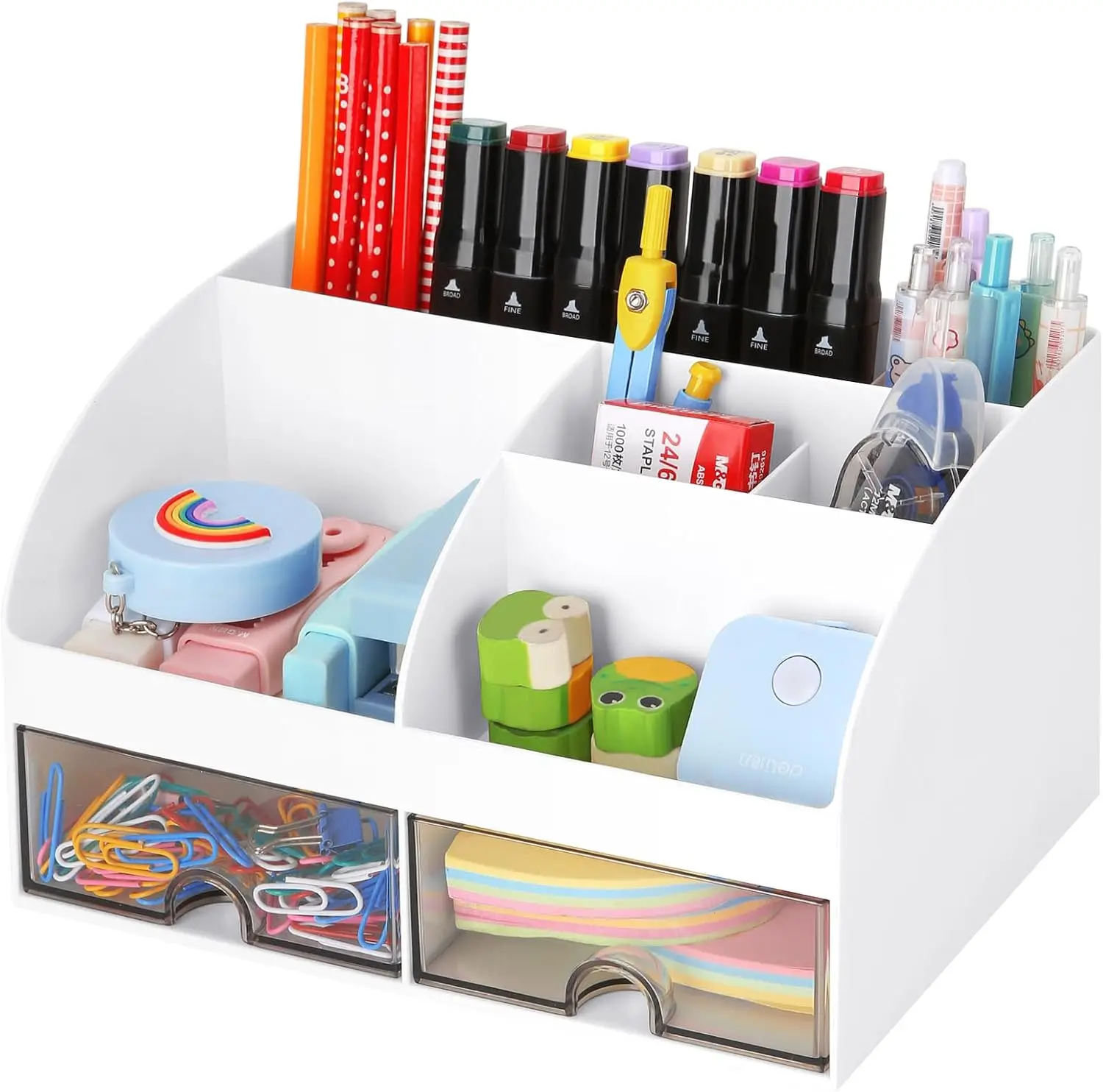 

Desk Organizer with Drawers, 2-Drawer Desktop Storage Box for Office Supplies, Pens, Business Cards, White