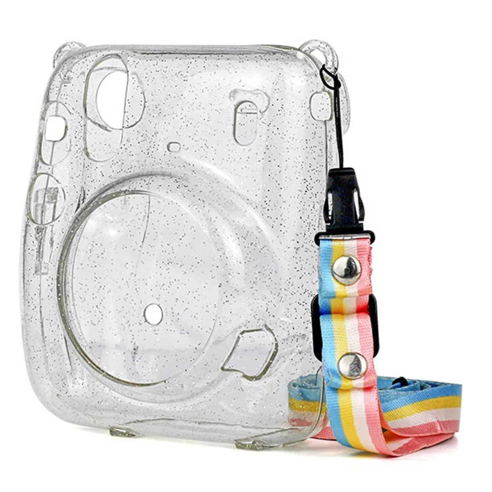 Transparent Mini Camera Bag Glitter Crystal Hard Shell with Detachable Shoulder Strap for Instax Mini 11 (Transparent)