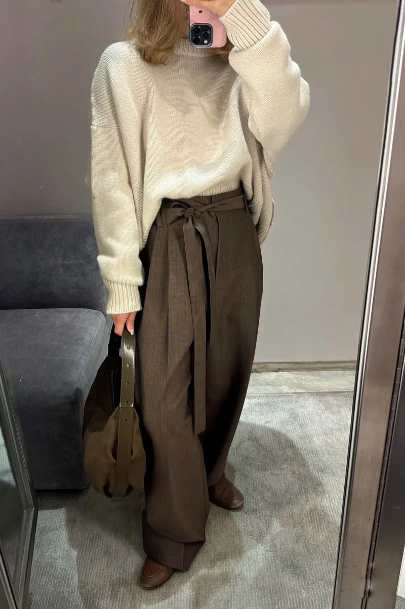 2024 New Women's Commuting Style Premium Wool Pants Fashionable, Exquisite, Handsome Straight Leg Wide Leg Western Pants