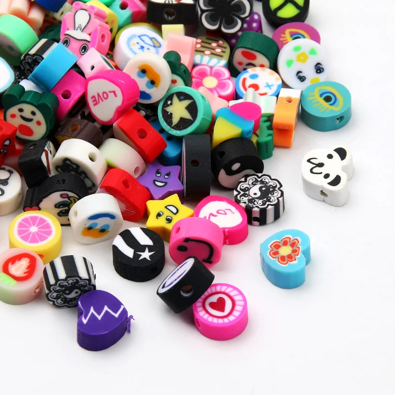 20pcs Random Mix Polymer Clay Beads Handmade Loose Spacer Beads For Jewelry Making Needlework DIY Bracelet Necklace Accessories