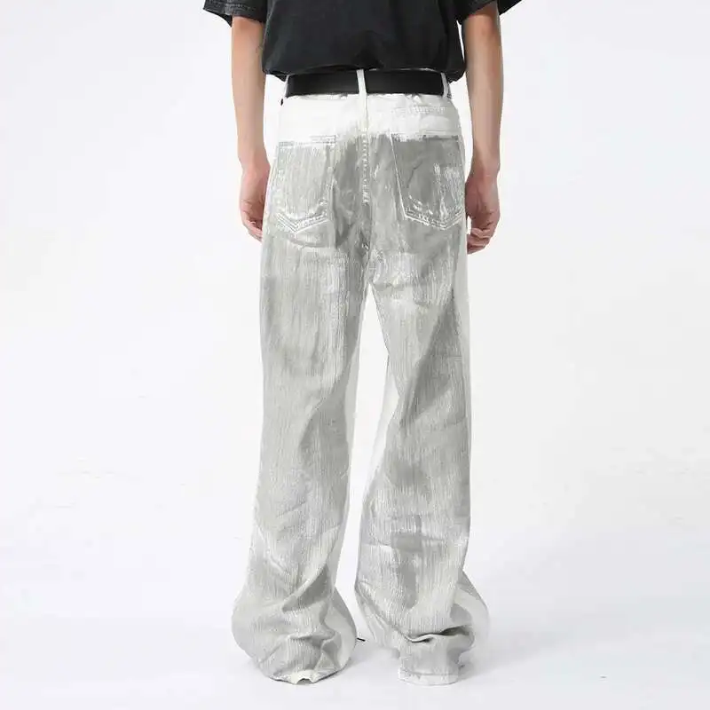 صيف جديد الرجال الجينز شارع العليا العصرية رسمت باليد القذرة تصميم فريد من نوعه السراويل العصرية فضفاضة المناسب الدنيم السراويل