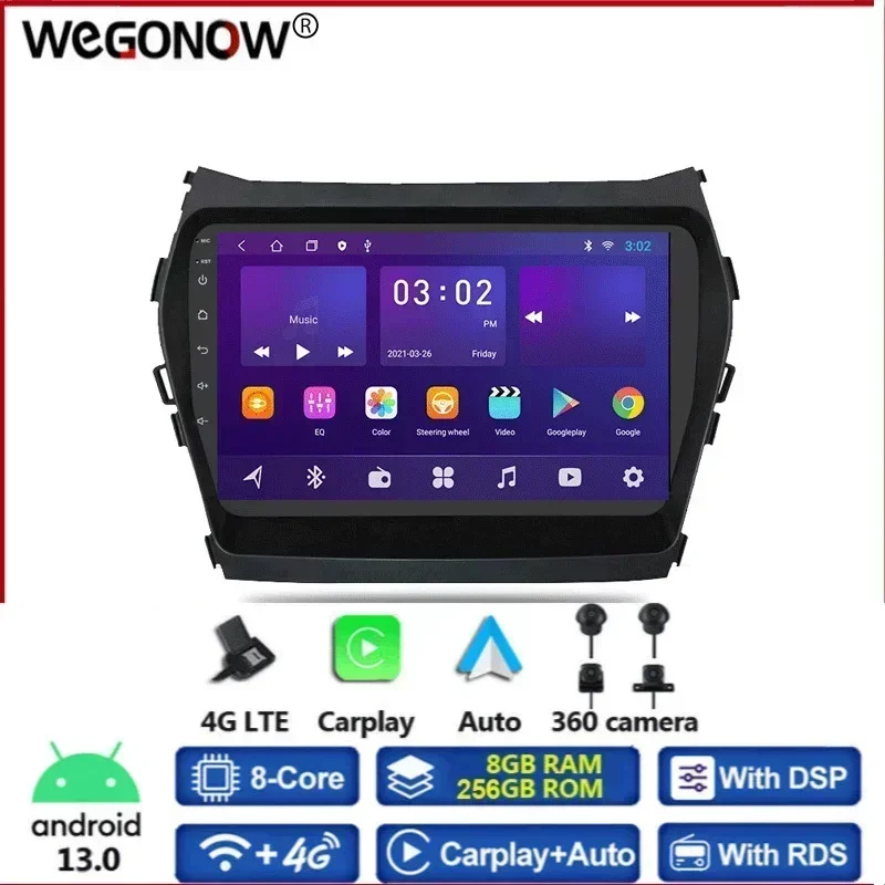 360 Panoramic Carplay 8G+256G Android 13.0 Car DVD Player GPS WIFI Bluetooth RDS Radio For Hyundai IX45 Santafe 2013 - 2015 2017