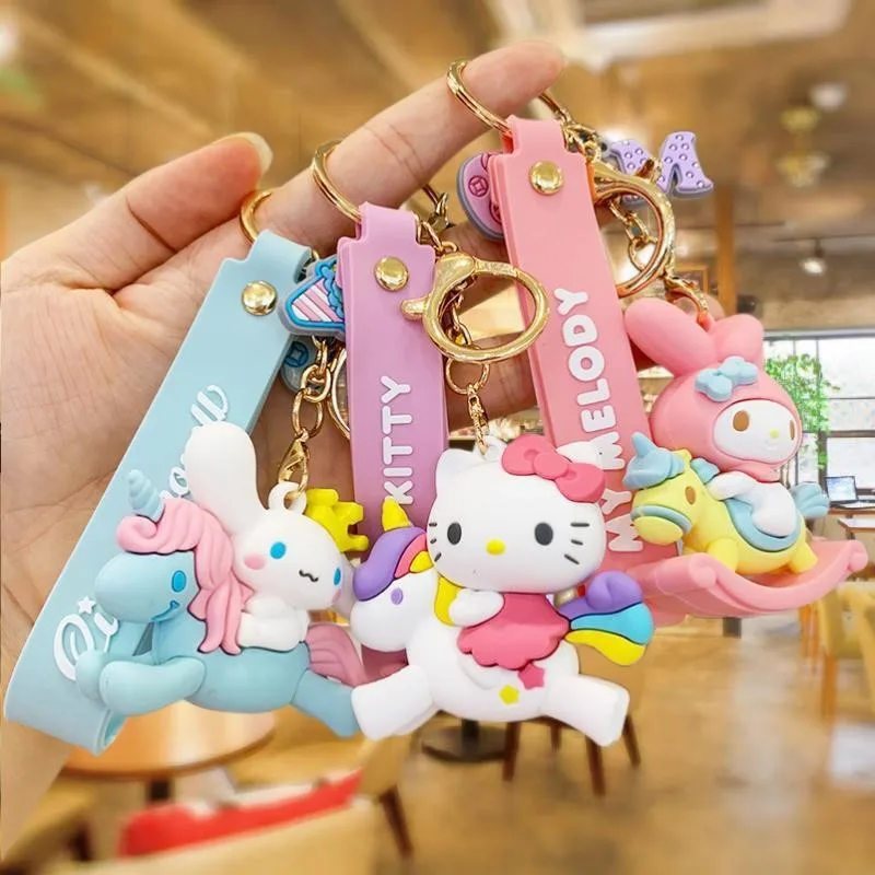 Sanrio Kawaii Kuromi Keychain Doll Key Chain Cartoon Anime Cinnamoroll My Melody Backpack Pendant Car Keyring Accessories