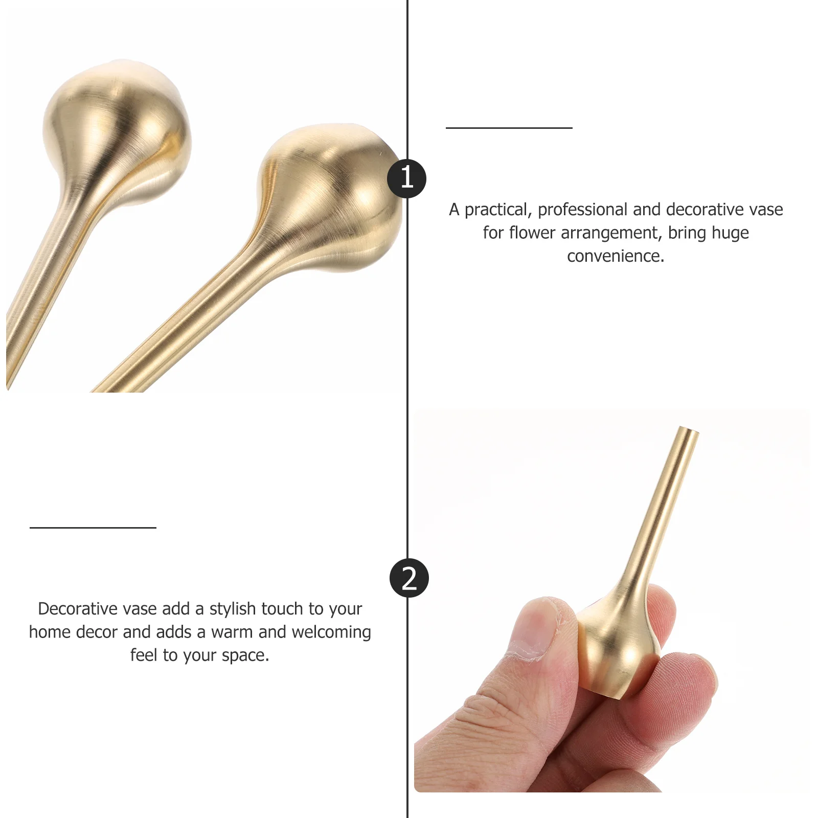 

2Pcs Pure Copper Mini Brass Vases Compact Decorative Tiny Desktop Flower Arrangement Vases for Home Office Hotel