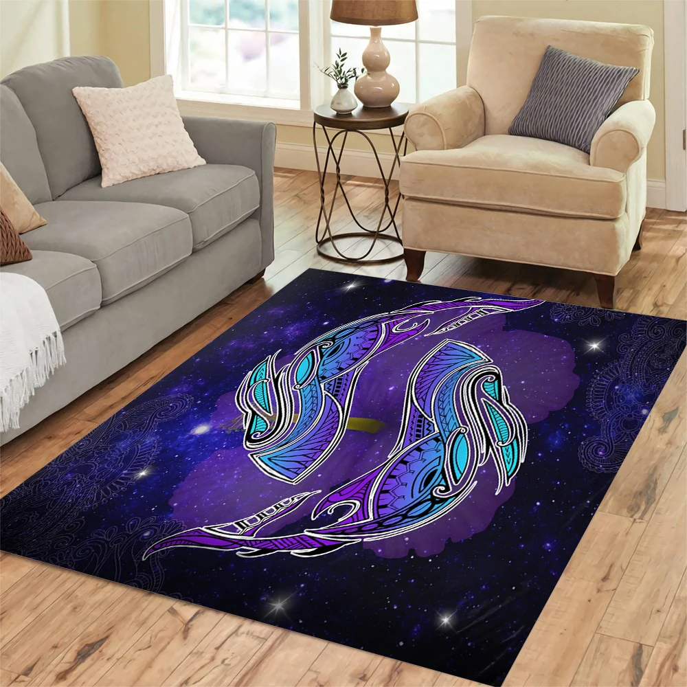 HX Polynesia Carpets Hawaii Purple Starry Whale Art 3D Printed Floor Mats Flannel Area Rug Hallway Rugs Bathroom Mats