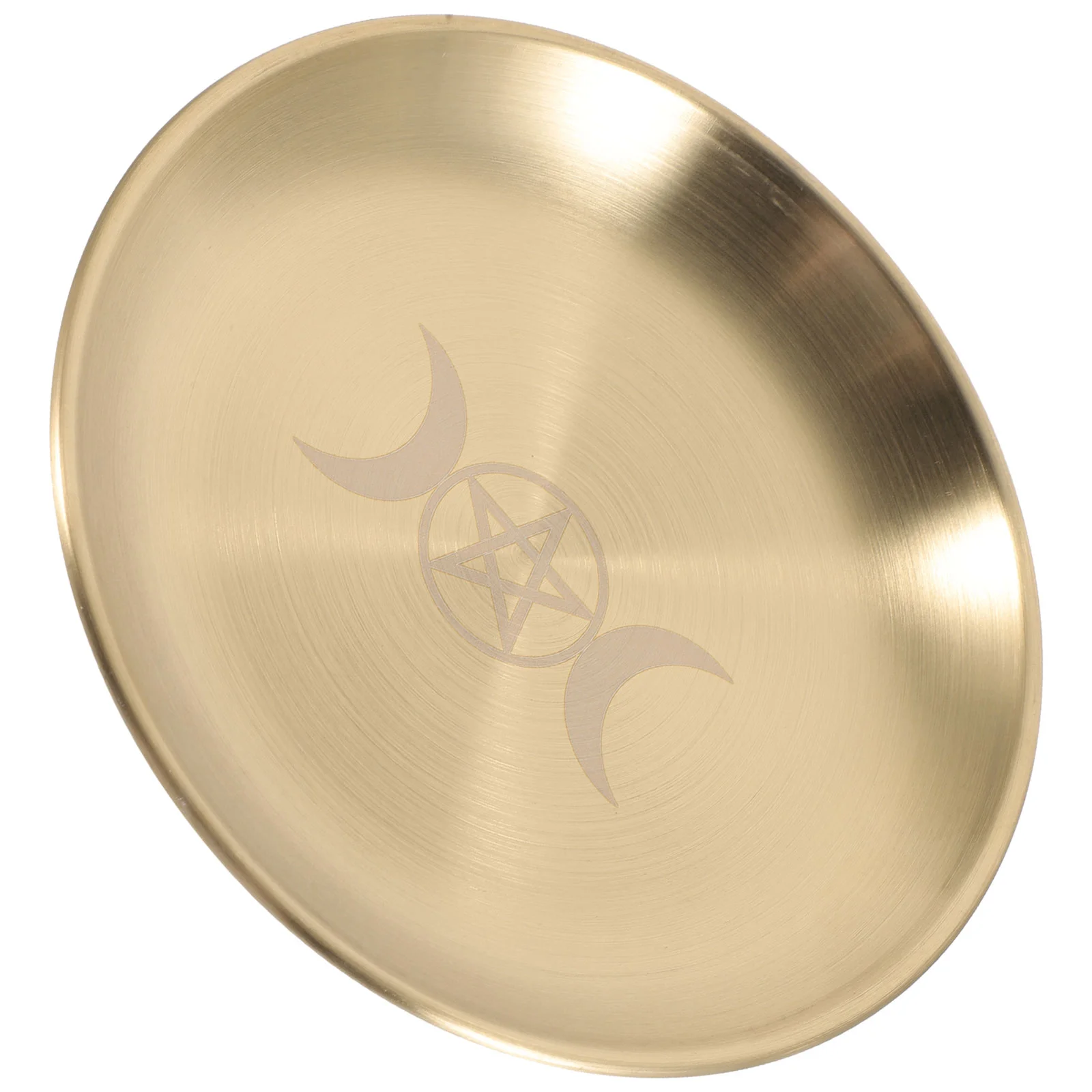 Pentacle Three Phase Moon Gold Disk Chime Holder Dish Trays for Food Serving Jewelry Metal Altar Decor Decorate Office