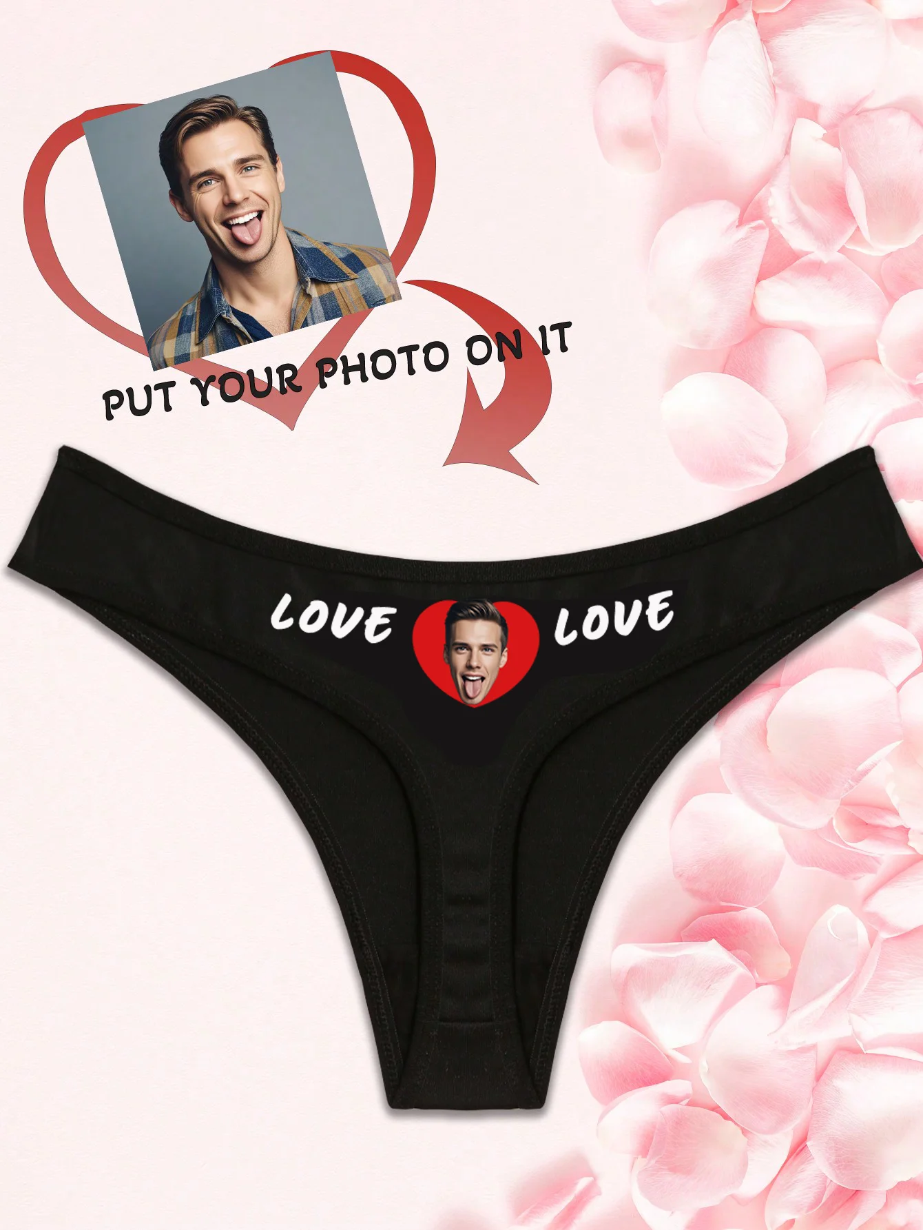 Customizable Sexy Low-Waist Briefs with Couple's Avatars And Love Letter Print for Men Women Perfect for Valentine's Day Christm
