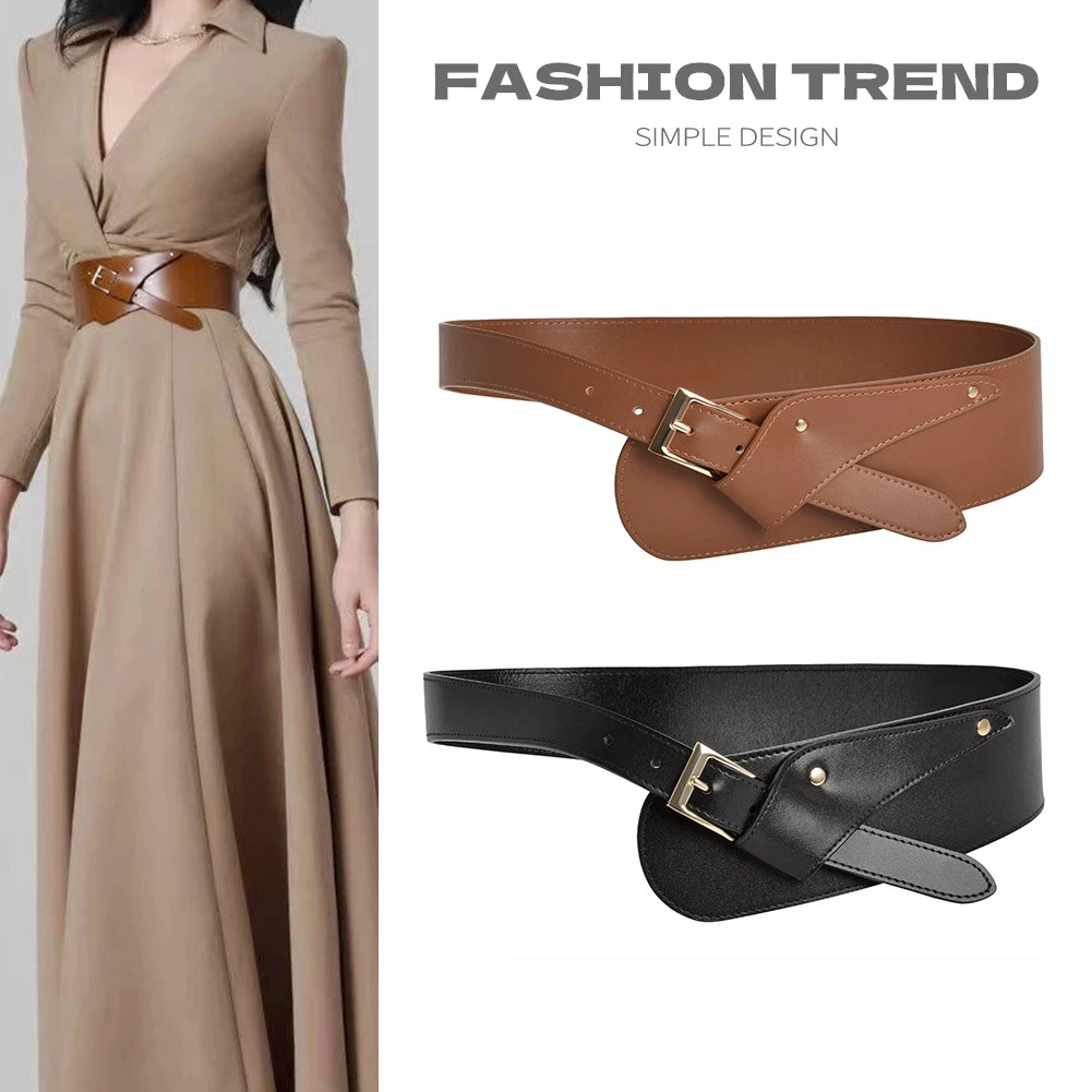 

Women's Genuine Leather Wide Waistband,Coat Slanted Waist Belt,Fashionable Trendy Ladies Versatile Decorative Belts