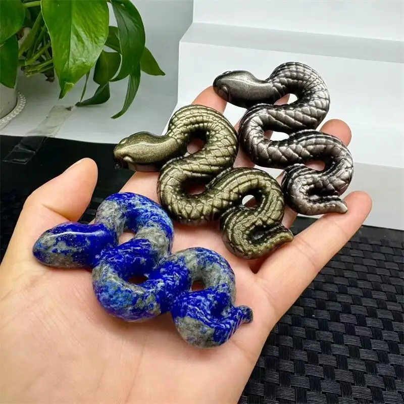 Natural Quartz Jade Stone Snake Carving Reiki Healing Fengshui Stone Gift Home Office Decoration Gift 1PCS