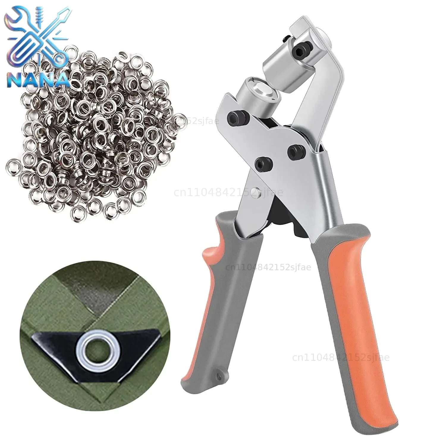 Grommet Tool Kit Handheld Hole Punch Pliers Portable Grommet Hand Press Machine Manual Puncher w/ Silver Grommets of 10mm