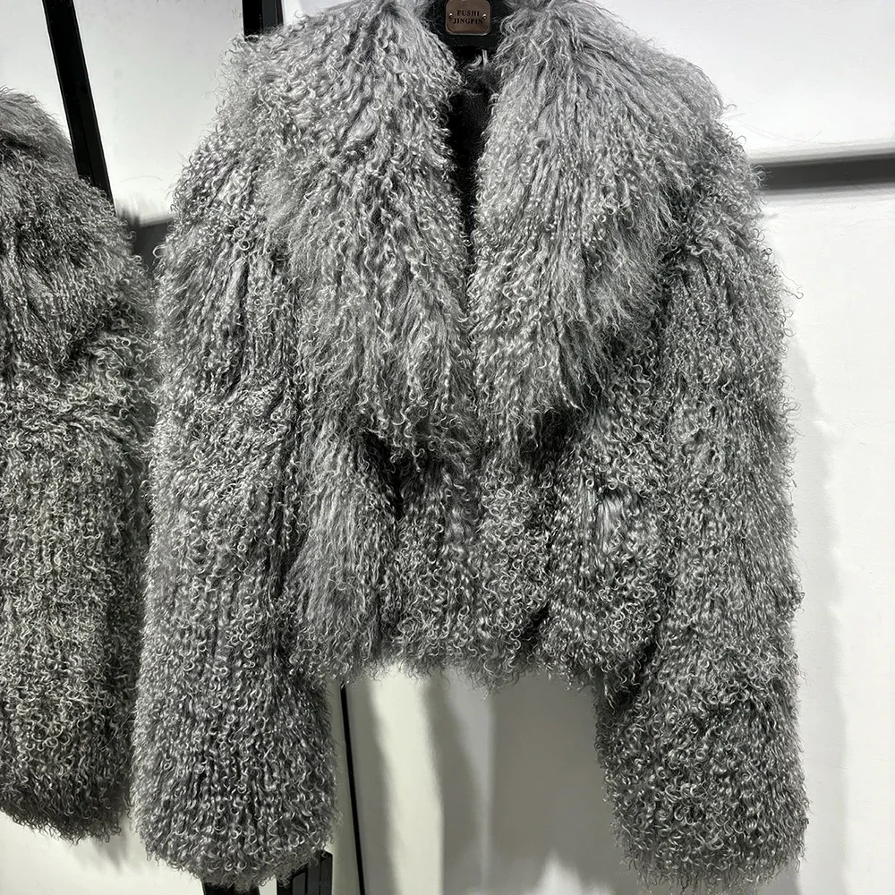 New Brand Women's Real Mongolia Sheep Fur Jacket With Collar Winter Coat Female fur coat