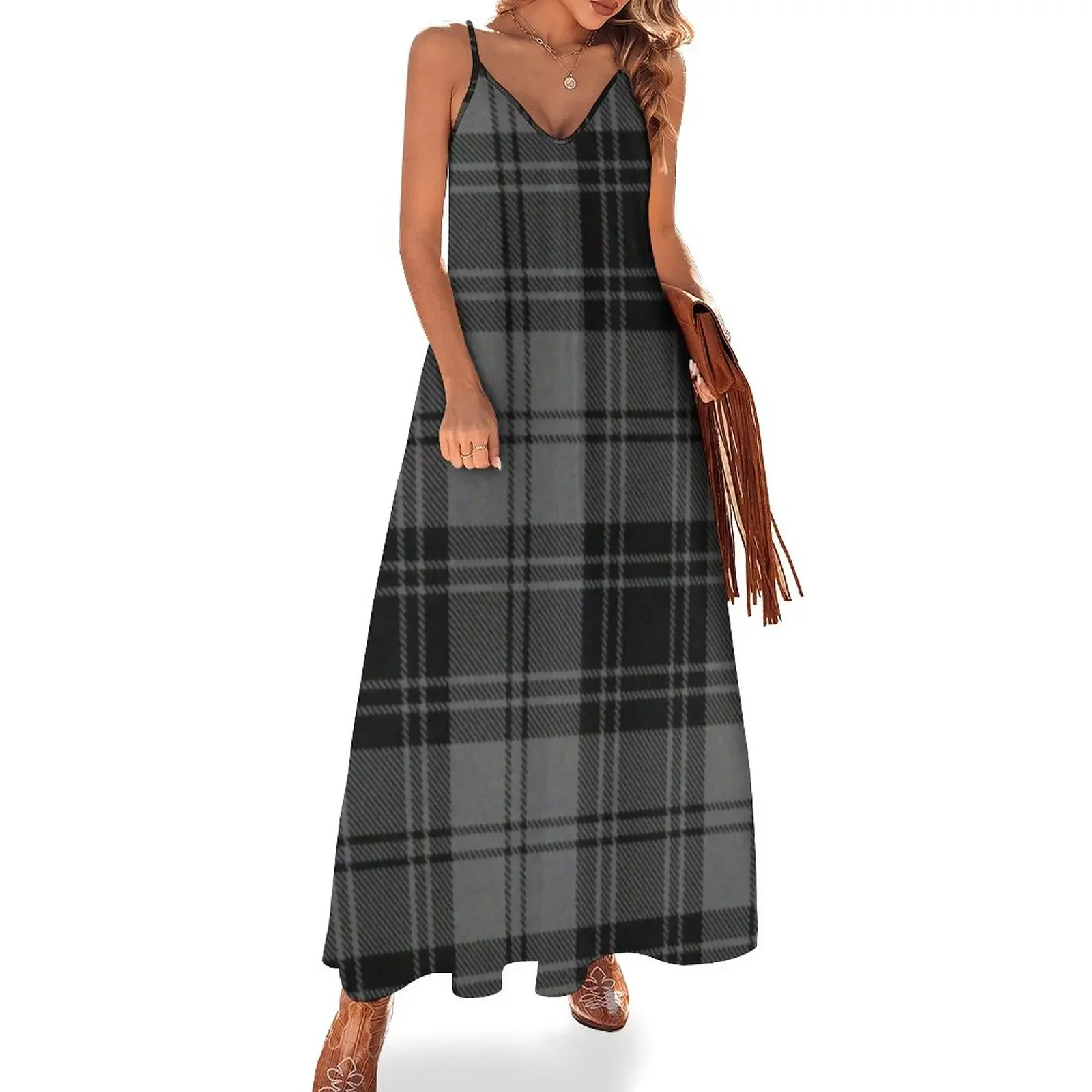 

Grey Flannel Sleeveless Dress Female clothing luxury evening dresses for women 2025 Dress