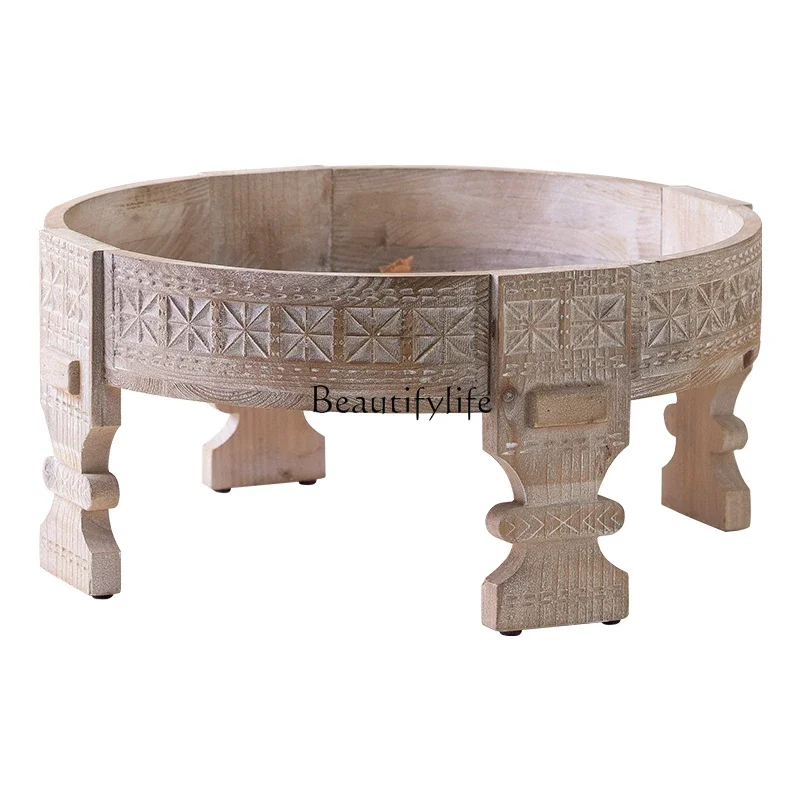 

LFrench retro old solid wood coffee table living room household small apartment decorative art creative sofa side table