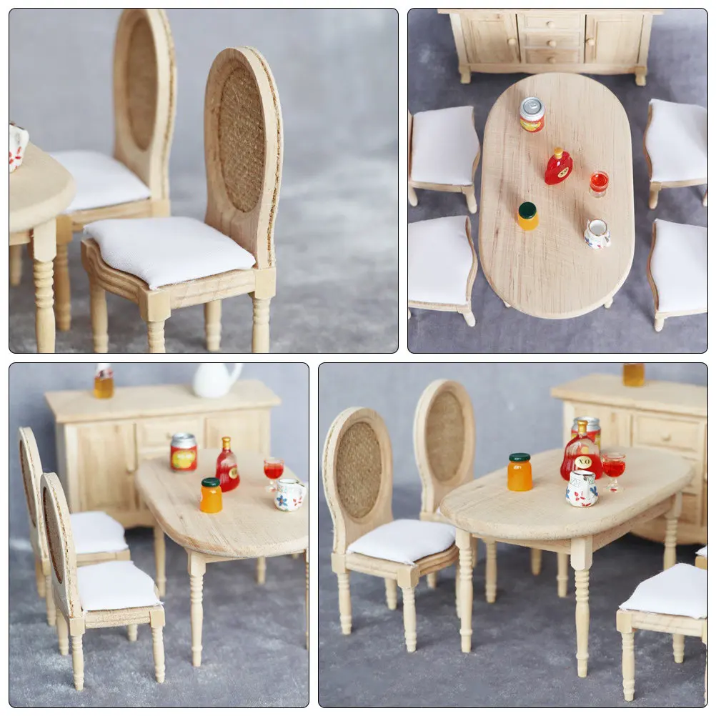 1セットのミニチュアテーブルと4脚の椅子、ミニハウス家具用品、ヴィンテージスタイルの写真撮影用小道具、diyプロジェクト用ミニハウス家具