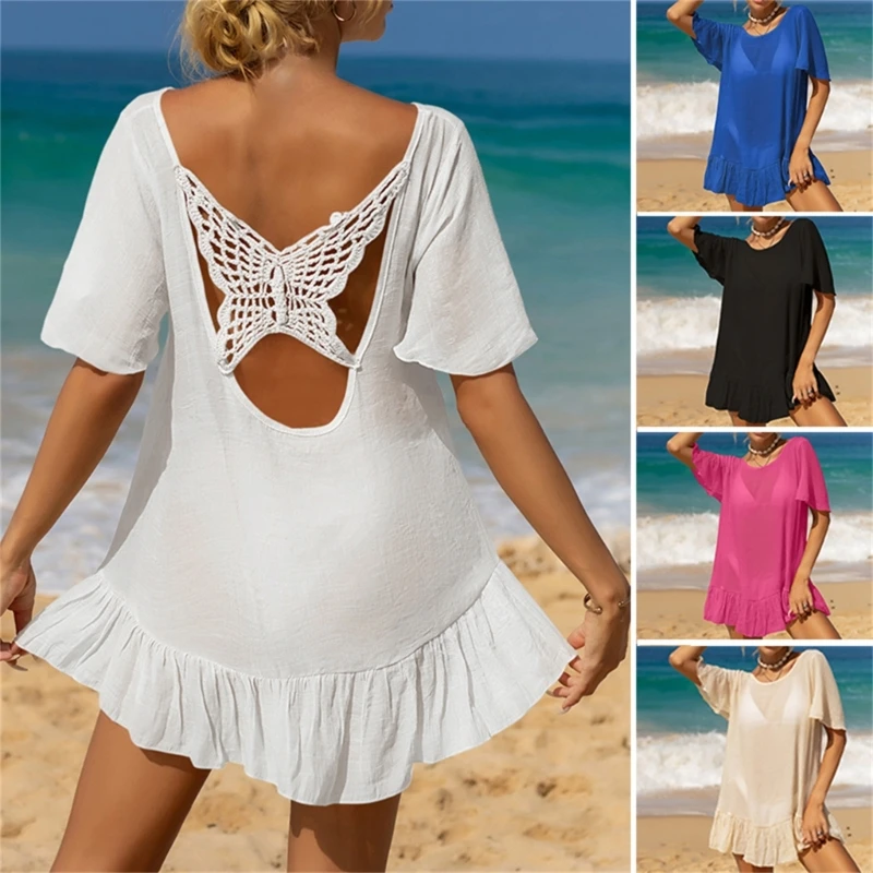 Robe plage transparente à volants pour femmes, robe plage ronde